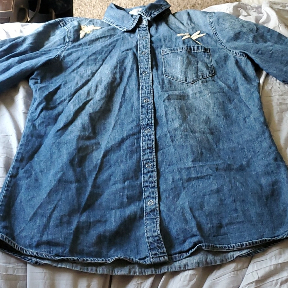 Button up Jean shirt with patches